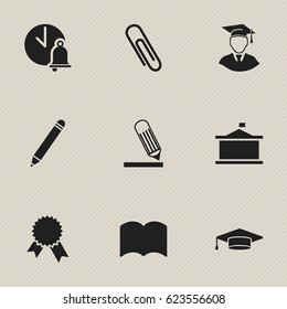 Set Of 9 Editable University Icons. Includes Symbols Such As Staple, Writing, Univercity And More. Can Be Used For Web, Mobile, UI And Infographic Design.