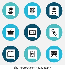 Set Of 9 Editable University Icons. Includes Symbols Such As Chart Board, Book, Arithmetic And More. Can Be Used For Web, Mobile, UI And Infographic Design.