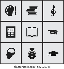 Set Of 9 Editable University Icons. Includes Symbols Such As Graduate, Paint, Library And More. Can Be Used For Web, Mobile, UI And Infographic Design.