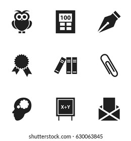 Set Of 9 Editable University Icons. Includes Symbols Such As Calculator, Staple, Victory Medallion And More. Can Be Used For Web, Mobile, UI And Infographic Design.