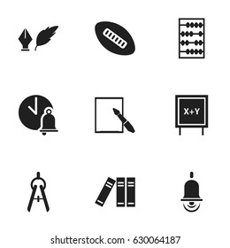 Set Of 9 Editable University Icons. Includes Symbols Such As Math Tool, Blackboard, Bookshelf And More. Can Be Used For Web, Mobile, UI And Infographic Design.