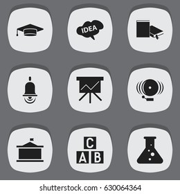 Set Of 9 Editable University Icons. Includes Symbols Such As Univercity, Chart Board, Ring And More. Can Be Used For Web, Mobile, UI And Infographic Design.