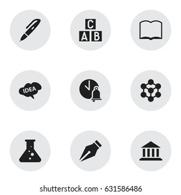 Set Of 9 Editable University Icons. Includes Symbols Such As Museum, Book, Nib And More. Can Be Used For Web, Mobile, UI And Infographic Design.
