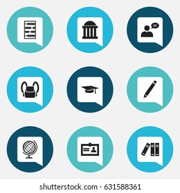 Set Of 9 Editable University Icons. Includes Symbols Such As Thinking Man, Graduation Hat, Courtroom And More. Can Be Used For Web, Mobile, UI And Infographic Design.