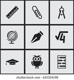 Set Of 9 Editable University Icons. Includes Symbols Such As Arithmetic, Math Tool, Graduate And More. Can Be Used For Web, Mobile, UI And Infographic Design.