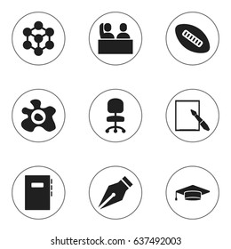 Set Of 9 Editable University Icons. Includes Symbols Such As Student, Nib, Molecule And More. Can Be Used For Web, Mobile, UI And Infographic Design.