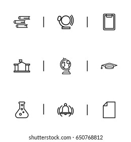 Set Of 9 Editable University Icons. Includes Symbols Such As Bell, School, Test Tube And More. Can Be Used For Web, Mobile, UI And Infographic Design.