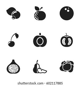 Set Of 9 Editable Vegetable Icons. Includes Symbols Such As Half Tomato, Bilberry, Nectarine And More. Can Be Used For Web, Mobile, UI And Infographic Design.