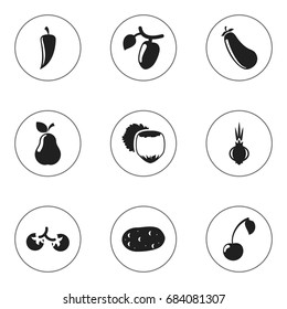 Set Of 9 Editable Vegetable Icons.  Can Be Used For Web, Mobile, UI And Infographic Design.