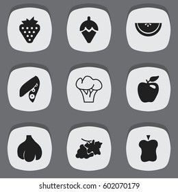 Set Of 9 Editable Vegetarian Icons. Includes Symbols Such As Cantaloupe, Tree, Soybean And More. Can Be Used For Web, Mobile, UI And Infographic Design.