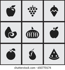 Set Of 9 Editable Vegetarian Icons. Includes Symbols Such As Muskmelon, Sugar Basin, Gourd And More. Can Be Used For Web, Mobile, UI And Infographic Design.