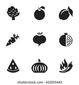 Set Of 9 Editable Vegetarian Icons. Includes Symbols Such As Garnet, Radish, Paprika And More. Can Be Used For Web, Mobile, UI And Infographic Design.