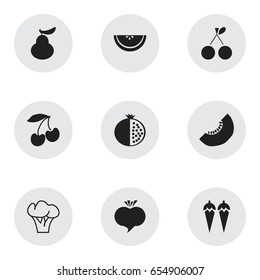 Set Of 9 Editable Vegetarian Icons. Includes Symbols Such As Chili, Tree, Garnet And More. Can Be Used For Web, Mobile, UI And Infographic Design.