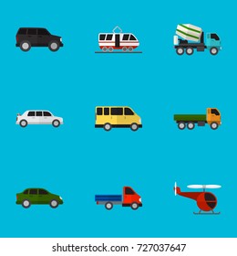 Set Of 9 Editable Vehicle Flat Icons. Includes Symbols Such As Chopper, Limousine, Truck And More. Can Be Used For Web, Mobile, UI And Infographic Design.