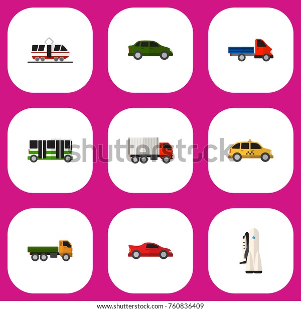 Set Of 9 Editable Vehicle Flat Icons.\
Includes Symbols Such As Truck, Cab, Sport Car And More. Can Be\
Used For Web, Mobile, UI And Infographic\
Design.
