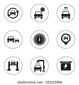 Set Of 9 Editable Vehicle Icons. Includes Symbols Such As Pointer, Car Lave, Battery And More. Can Be Used For Web, Mobile, UI And Infographic Design.