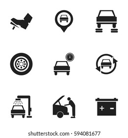 Set Of 9 Editable Vehicle Icons. Includes Symbols Such As Accumulator, Auto Repair, Pointer And More. Can Be Used For Web, Mobile, UI And Infographic Design.