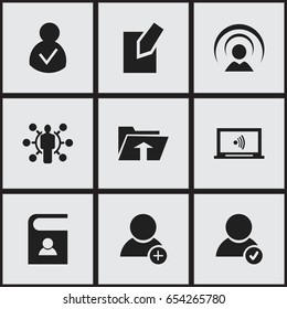 Set Of 9 Editable Web Icons. Includes Symbols Such As Approve User, Connection, Access Allowed And More. Can Be Used For Web, Mobile, UI And Infographic Design.