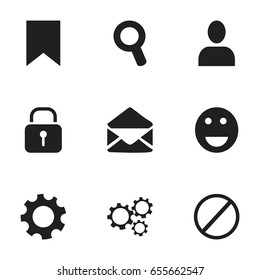 Set Of 9 Editable Web Icons. Includes Symbols Such As Tag, Gear, Settings And More. Can Be Used For Web, Mobile, UI And Infographic Design.