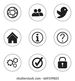 Set Of 9 Editable Web Icons. Includes Symbols Such As Group, Home, Quiz And More. Can Be Used For Web, Mobile, UI And Infographic Design.