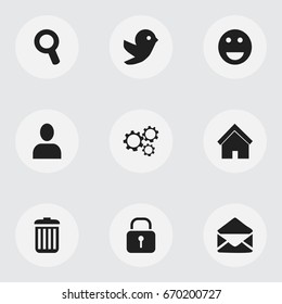 Set Of 9 Editable Web Icons. Includes Symbols Such As Dove, Letter, Magnifier And More. Can Be Used For Web, Mobile, UI And Infographic Design.