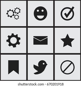 Set Of 9 Editable Web Icons. Includes Symbols Such As Dove, Settings, Mail And More. Can Be Used For Web, Mobile, UI And Infographic Design.