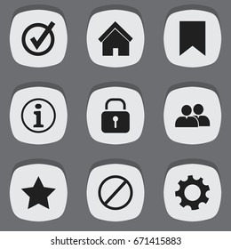 Set Of 9 Editable Web Icons. Includes Symbols Such As Settings, Group, Home And More. Can Be Used For Web, Mobile, UI And Infographic Design.