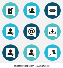 Set Of 9 Editable Web Icons. Includes Symbols Such As Edit File, Avatar, Magnifier And More. Can Be Used For Web, Mobile, UI And Infographic Design.