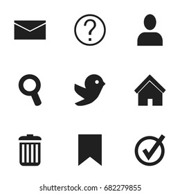 Set Of 9 Editable Web Icons. Includes Symbols Such As Magnifier, Quiz, Mail And More. Can Be Used For Web, Mobile, UI And Infographic Design.