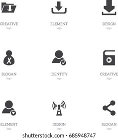 Set Of 9 Editable Web Icons. Includes Symbols Such As Song List, Download, Blocked Person And More. Can Be Used For Web, Mobile, UI And Infographic Design.
