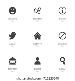 Set Of 9 Editable Web Icons. Includes Symbols Such As Dove, Magnifier, Emoji And More. Can Be Used For Web, Mobile, UI And Infographic Design.