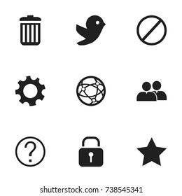 Set Of 9 Editable Web Icons. Includes Symbols Such As Security, Recycle Bin, Group And More. Can Be Used For Web, Mobile, UI And Infographic Design.