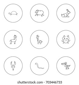 Set Of 9 Editable Zoo Doodles. Includes Symbols Such As Ewe, Pelican, Cancer And More. Can Be Used For Web, Mobile, UI And Infographic Design.