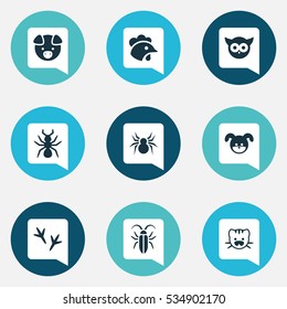 Set Of 9 Editable Zoo Icons. Includes Symbols Such As Bird, Bedbug, Footprint And More. Can Be Used For Web, Mobile, UI And Infographic Design.