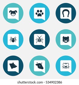Set Of 9 Editable Zoo Icons. Includes Symbols Such As Bull, Puppy, Beast And More. Can Be Used For Web, Mobile, UI And Infographic Design.