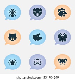 Set Of 9 Editable Zoo Icons. Includes Symbols Such As Feline, Sow, Puppy And More. Can Be Used For Web, Mobile, UI And Infographic Design.