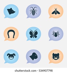 Set Of 9 Editable Zoo Icons. Includes Symbols Such As Bug, Grizzly, Puppy And More. Can Be Used For Web, Mobile, UI And Infographic Design.