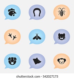 Set Of 9 Editable Zoo Icons. Includes Symbols Such As Talisman, Rooster, Honey And More. Can Be Used For Web, Mobile, UI And Infographic Design.