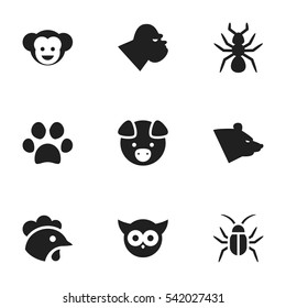 Set Of 9 Editable Zoo Icons. Includes Symbols Such As Hog, Rooster, Cockroach And More. Can Be Used For Web, Mobile, UI And Infographic Design.