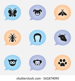 Set Of 9 Editable Zoo Icons. Includes Symbols Such As Baboon, Forepaw, Talisman And More. Can Be Used For Web, Mobile, UI And Infographic Design.