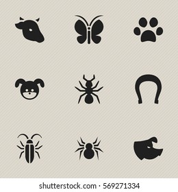 Set Of 9 Editable Zoo Icons. Includes Symbols Such As Bull, Forepaw, Talisman And More. Can Be Used For Web, Mobile, UI And Infographic Design.