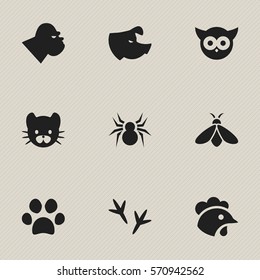 Set Of 9 Editable Zoo Icons. Includes Symbols Such As Bird, Sow, Feline And More. Can Be Used For Web, Mobile, UI And Infographic Design.