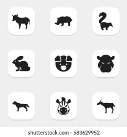 Set Of 9 Editable Zoo Icons. Includes Symbols Such As Hippopotamus, Gazelle, Cow And More. Can Be Used For Web, Mobile, UI And Infographic Design.