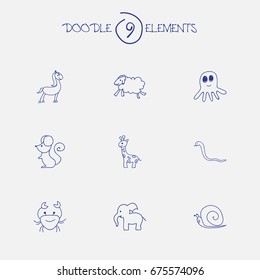 Set Of 9 Editable Zoo Icons. Includes Symbols Such As Tall Animal, Elephant, Ewe And More. Can Be Used For Web, Mobile, UI And Infographic Design.