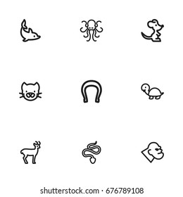 Set Of 9 Editable Zoo Icons. Includes Symbols Such As Gorilla, Snake, Poulpe And More. Can Be Used For Web, Mobile, UI And Infographic Design.
