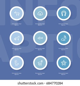 Set Of 9 Editable Zoo Outline Icons. Includes Symbols Such As Wolf, Deer, Horseshoe And More. Can Be Used For Web, Mobile, UI And Infographic Design.