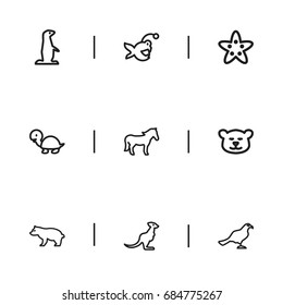 Set Of 9 Editable Zoo Outline Icons. Includes Symbols Such As Fish, Gopher, Predator And More. Can Be Used For Web, Mobile, UI And Infographic Design.