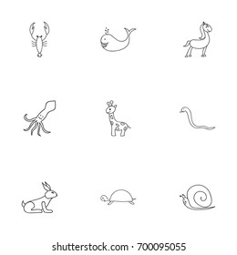 Set Of 9 Editable Zoology Doodles. Includes Symbols Such As Tortoise, Pony, Lobster And More. Can Be Used For Web, Mobile, UI And Infographic Design.