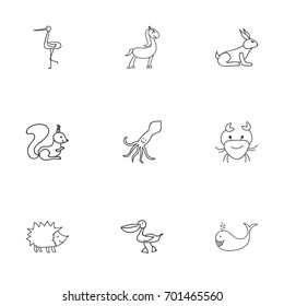 Set Of 9 Editable Zoology Doodles. Includes Symbols Such As Shadoof, Rabbit, Cancer And More. Can Be Used For Web, Mobile, UI And Infographic Design.