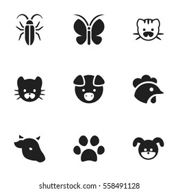 Set Of 9 Editable Zoology Icons. Includes Symbols Such As Rooster, Forepaw, Bull And More. Can Be Used For Web, Mobile, UI And Infographic Design.